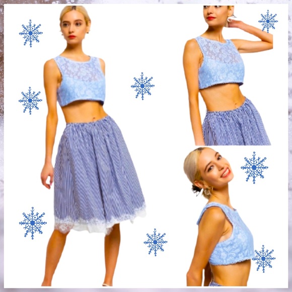 POL Tops - Lace Crop Top by POL in Crystal Blue